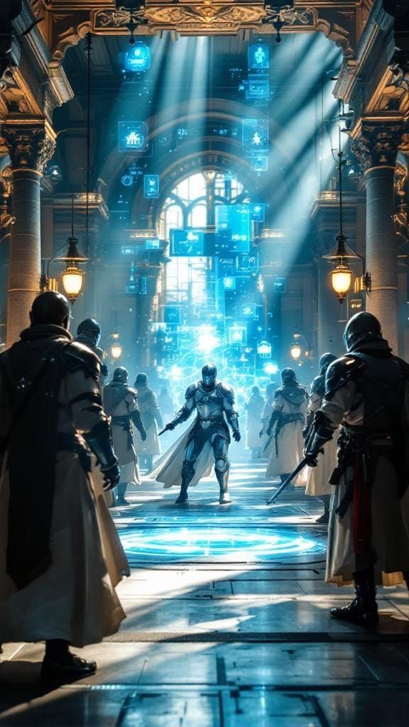 Futuristic Knight Academy: Holographic Combat Simulation