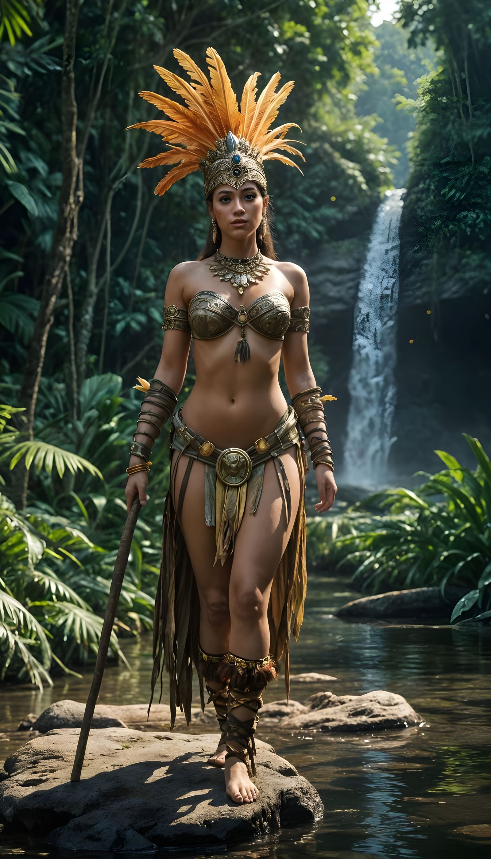 Amazon Warrior in Rainforest: Hyperrealistic Cinematic Portr...