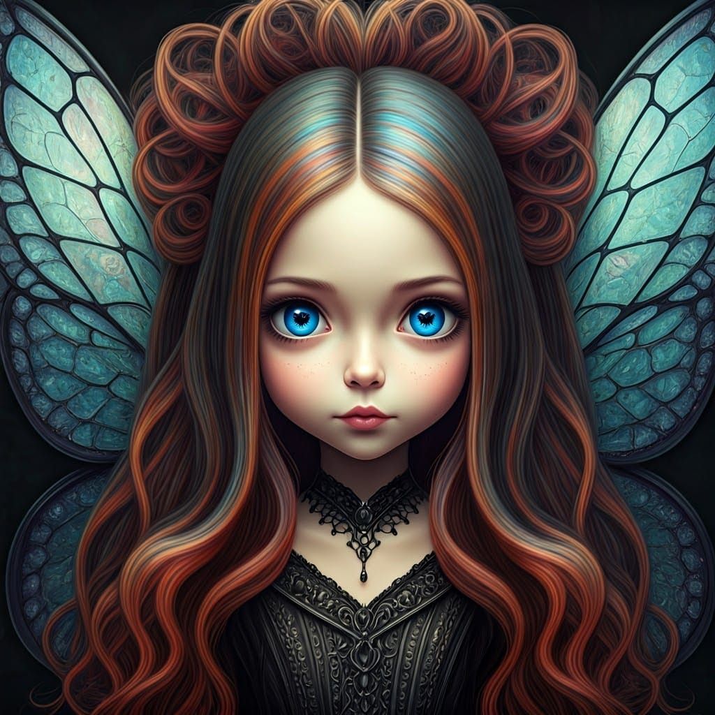 Whimsical Butterfly Girl with Tiffany Glass Wings in Oil