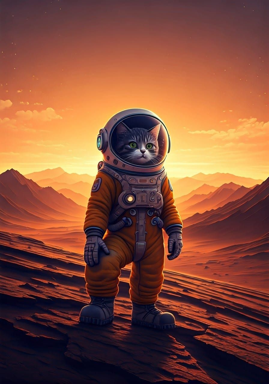 Astronaut Cat on Mars in Pixar Animation Style