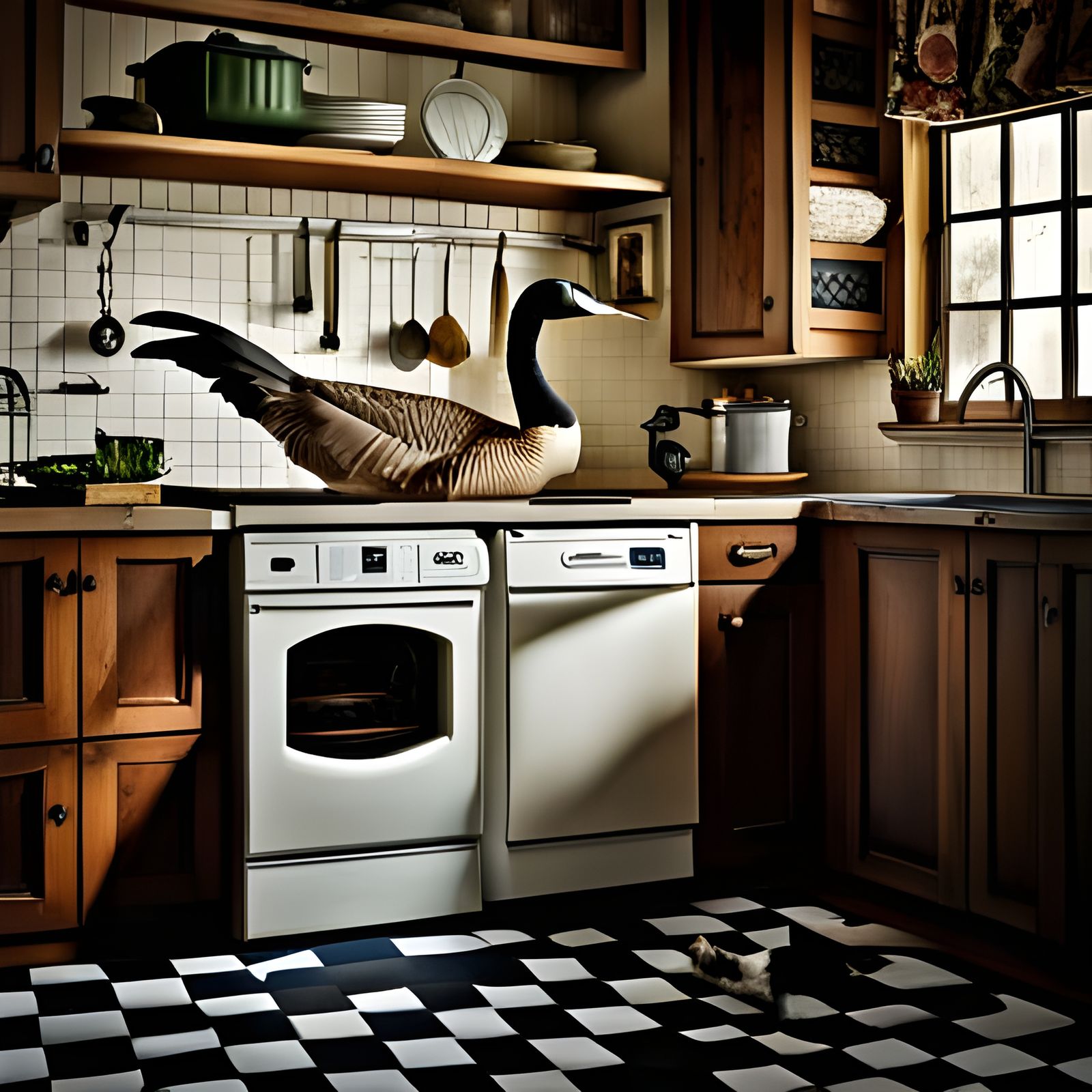 Goose in Tub: Hyperrealistic Kitchen Scene