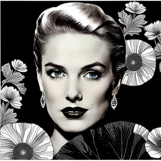 Grace Kelly Portrait with Flowers in Klimt Style