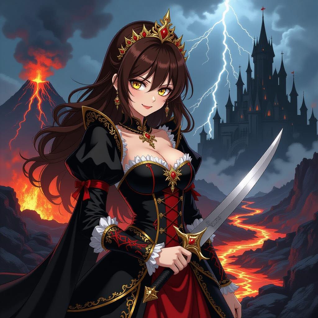 Evil Anime Princess with Knife by Volcanoes