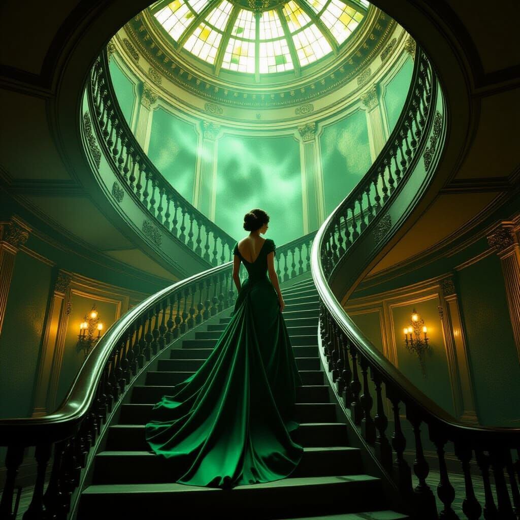 Elegant Woman in Green, Technicolor Film Style
