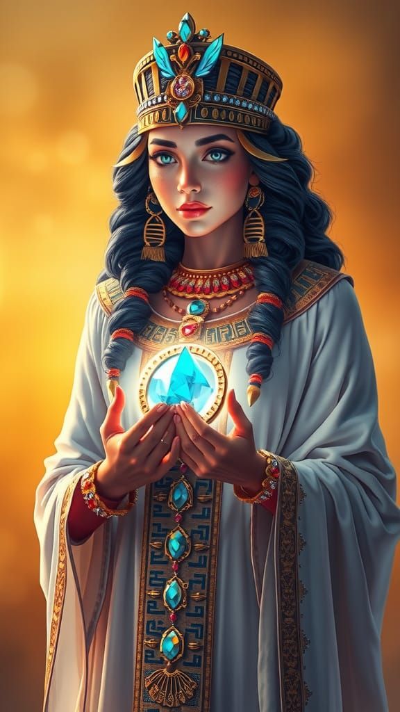 Egyptian Priestess Isis with Glowing Amulet