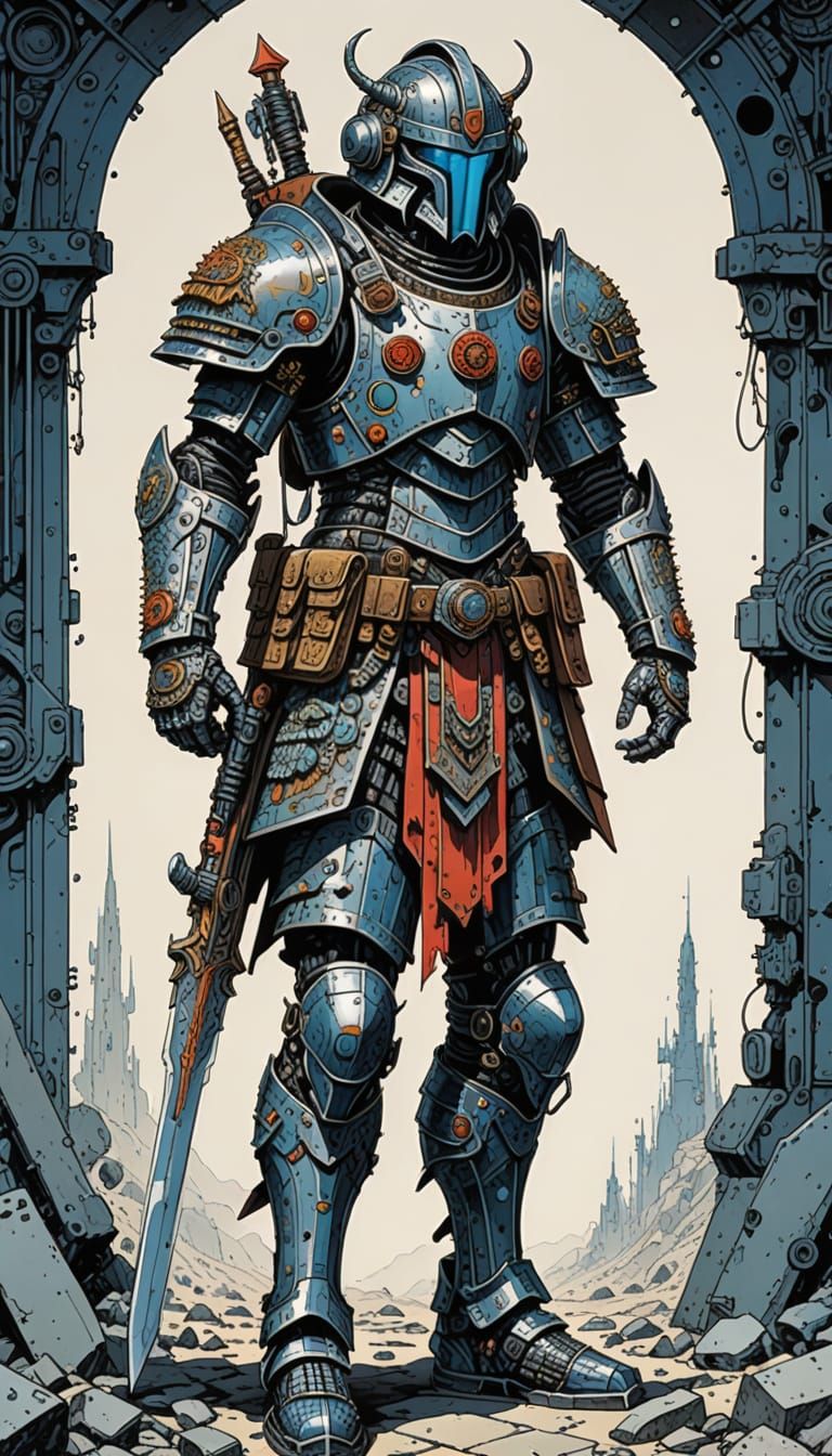 Cyberpunk Berserker Warrior in Vibrant, Ultra-Detailed Armor