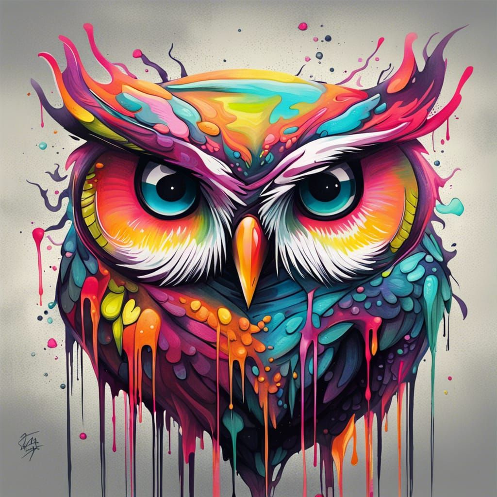 Whimsical Owl Creature in Graffiti Art Style