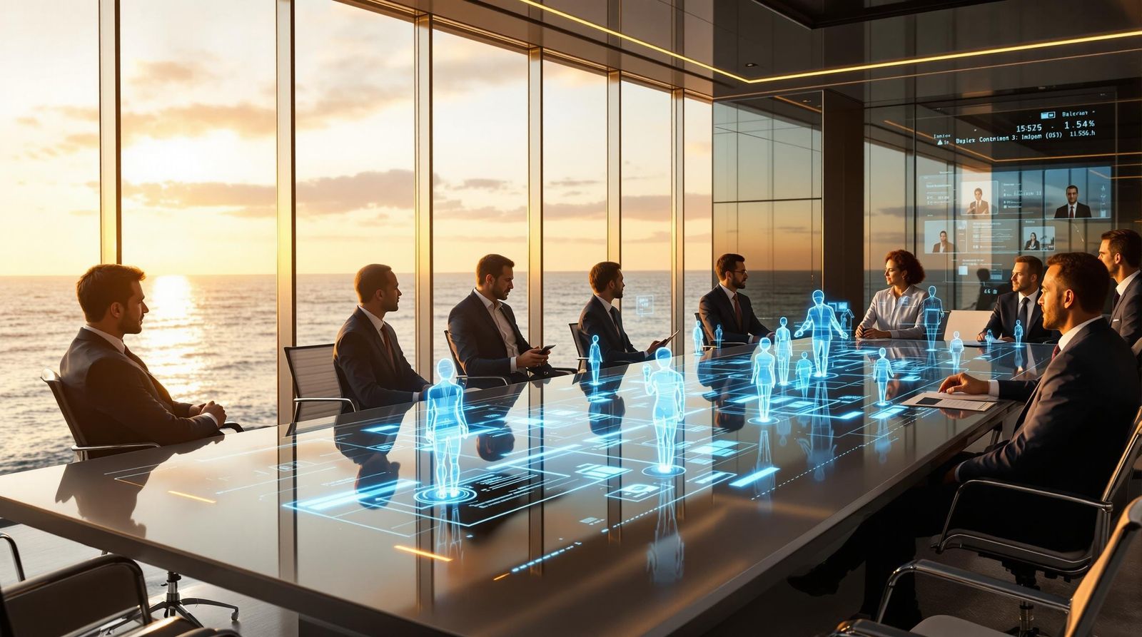 Futuristic Business Meeting in an Ultra-Modern Boardroom