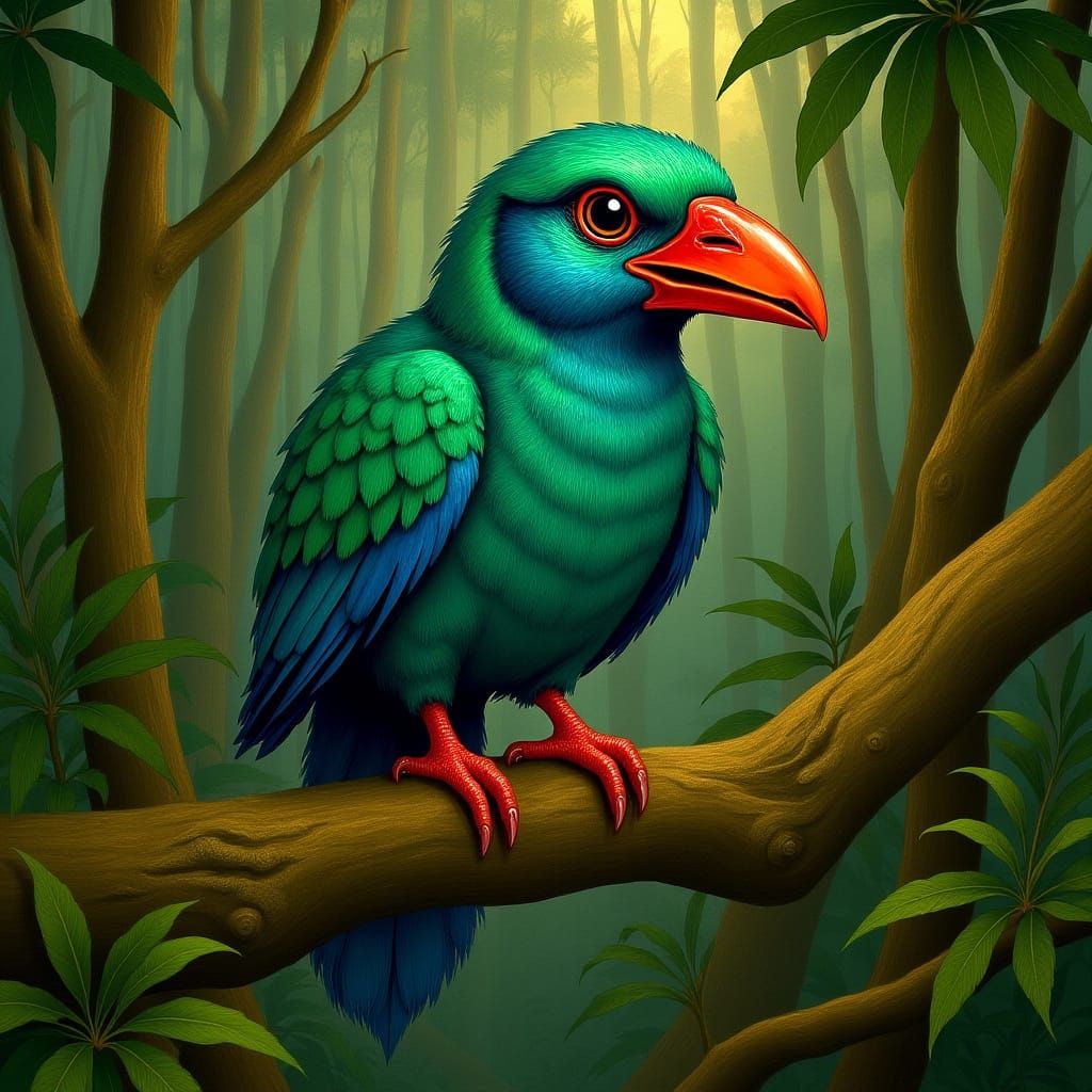 Uratau Bird in Brazilian Rainforest, Art Nouveau Style