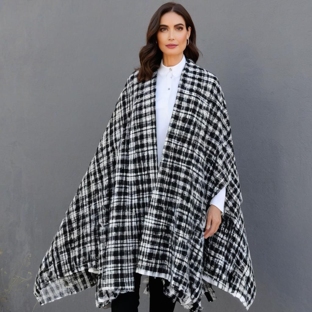 Elegant Black and White Plaid Cape