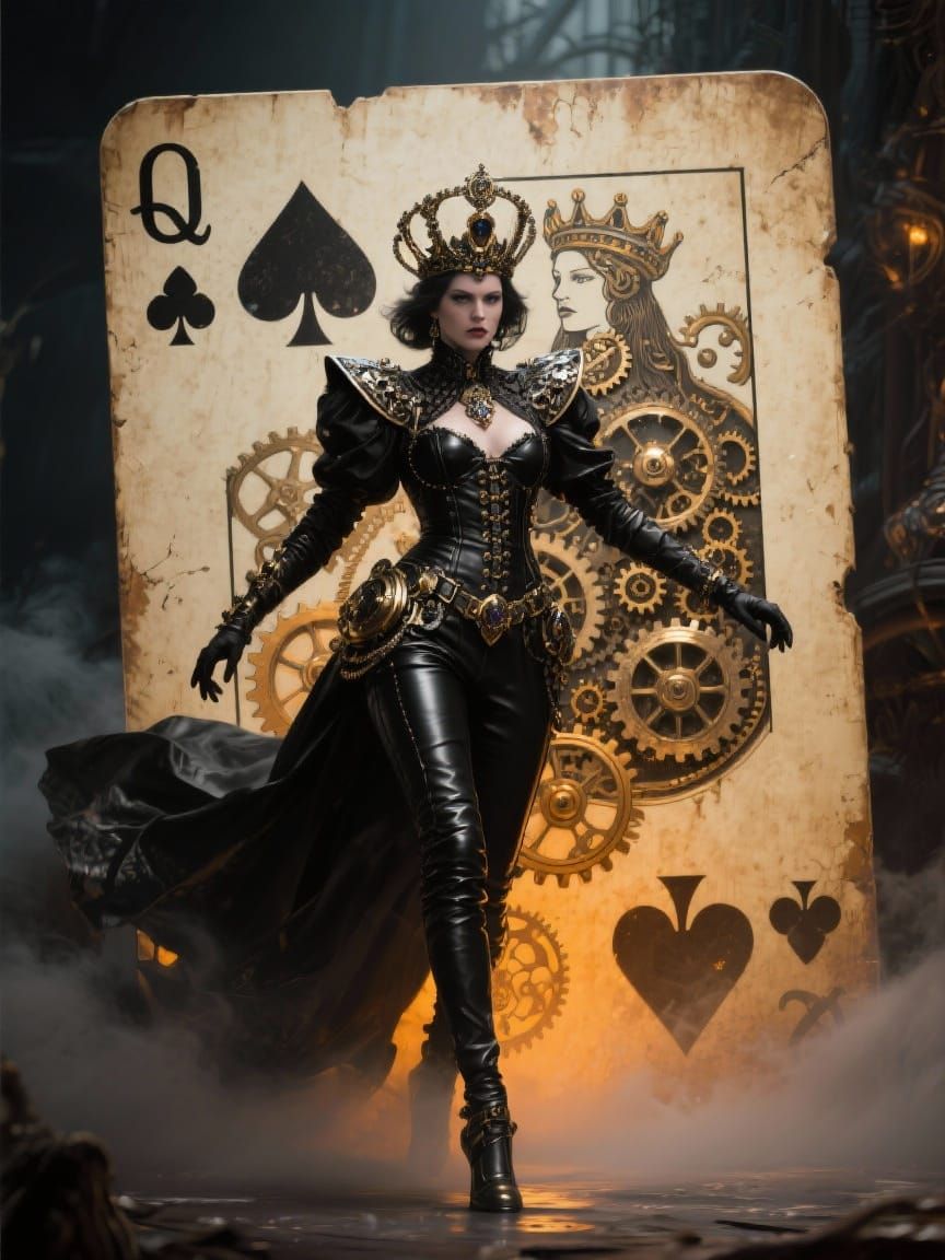Steampunk Queen of Spades in Leather and Gears