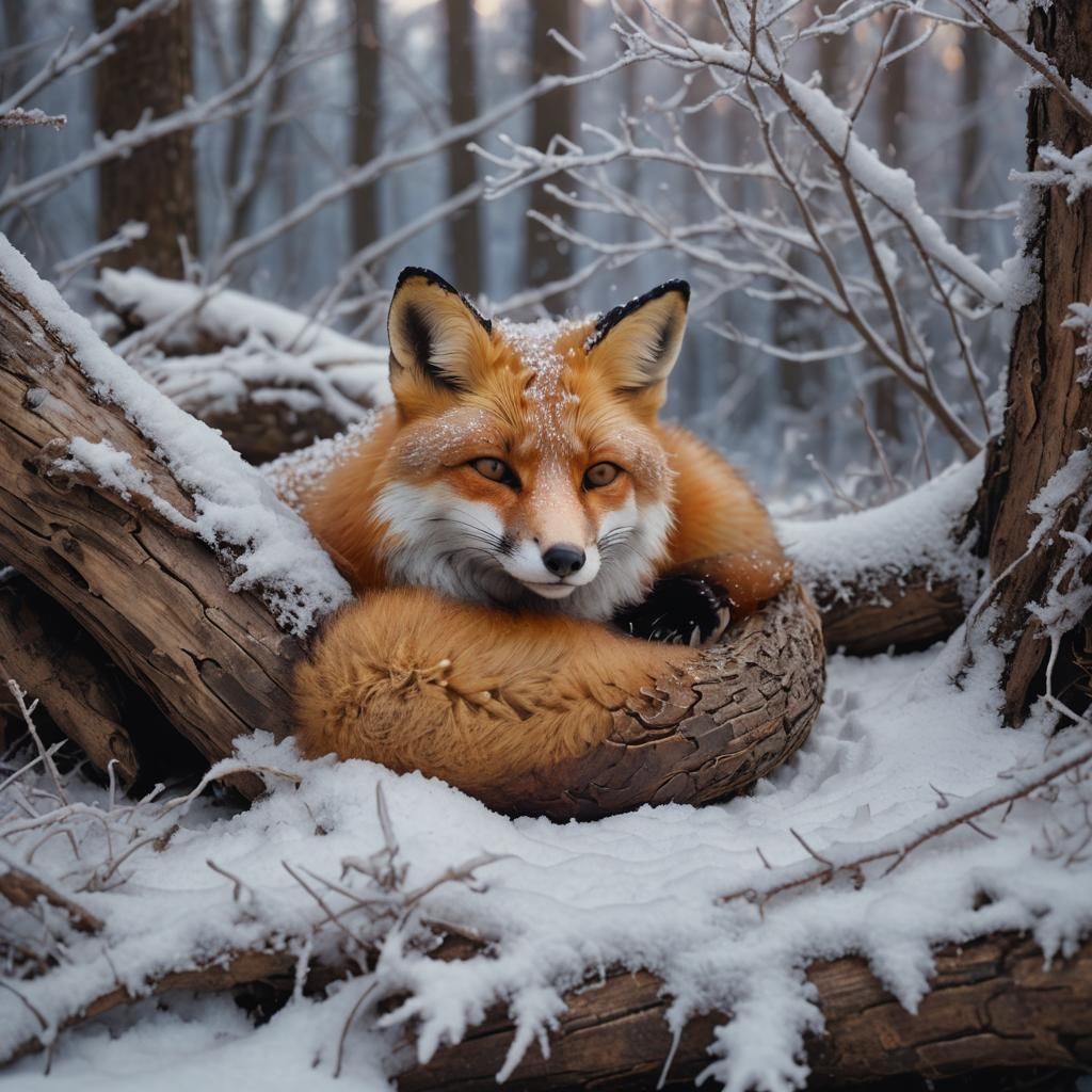 Serene Winter Scene: Fox in Snowy Hollow