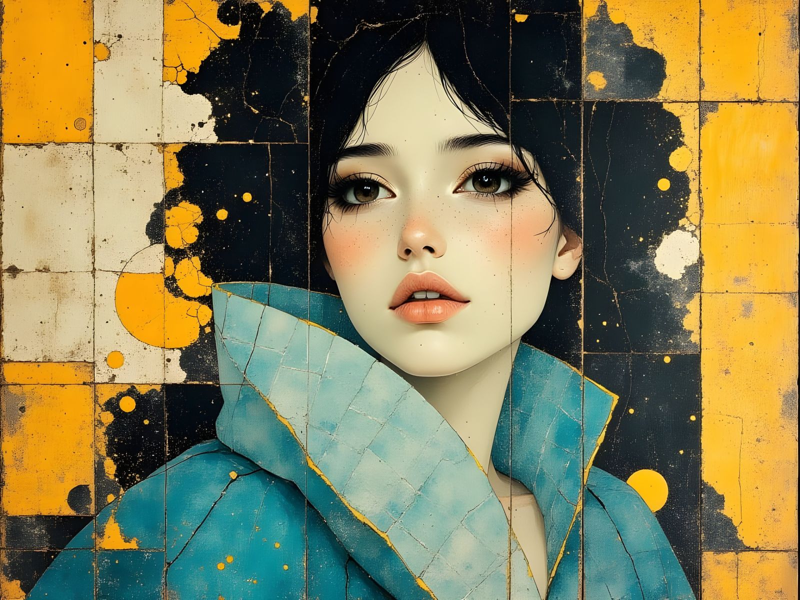 Elegant Woman in Blue Quilted Gown