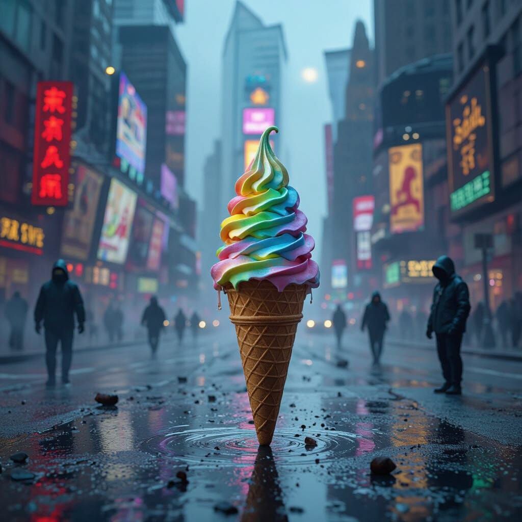 Surreal Rainbow Ice Cream in Decaying Times Square