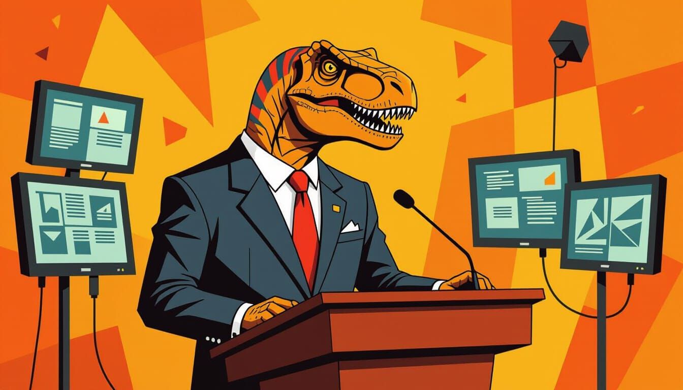 Cubist Tyrannosaur Presentation in Bold Orange