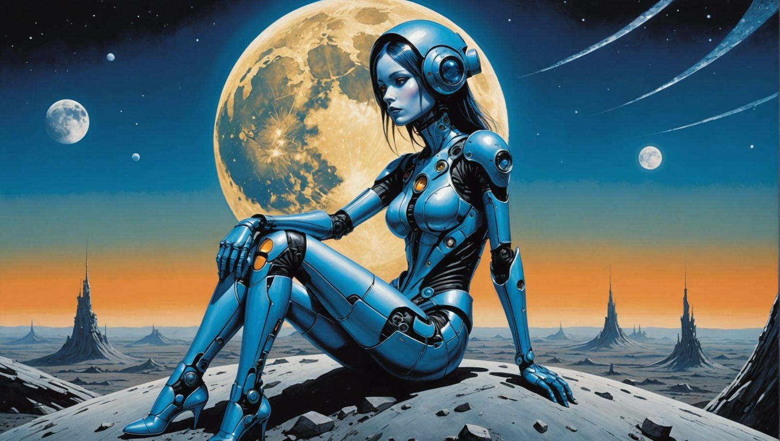 Futuristic Cyborg Girl on the Moon: Detailed Art