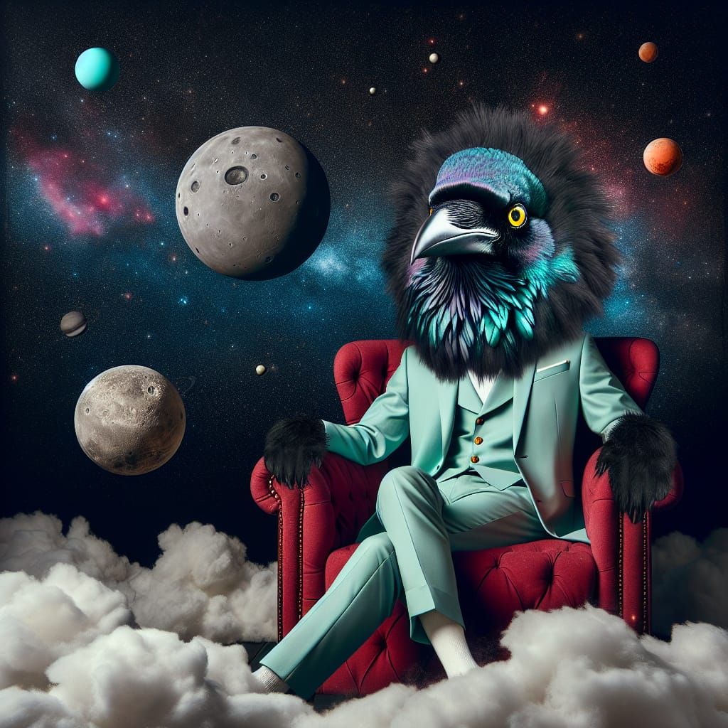 Anthropomorphic Raven in a Starry Sky
