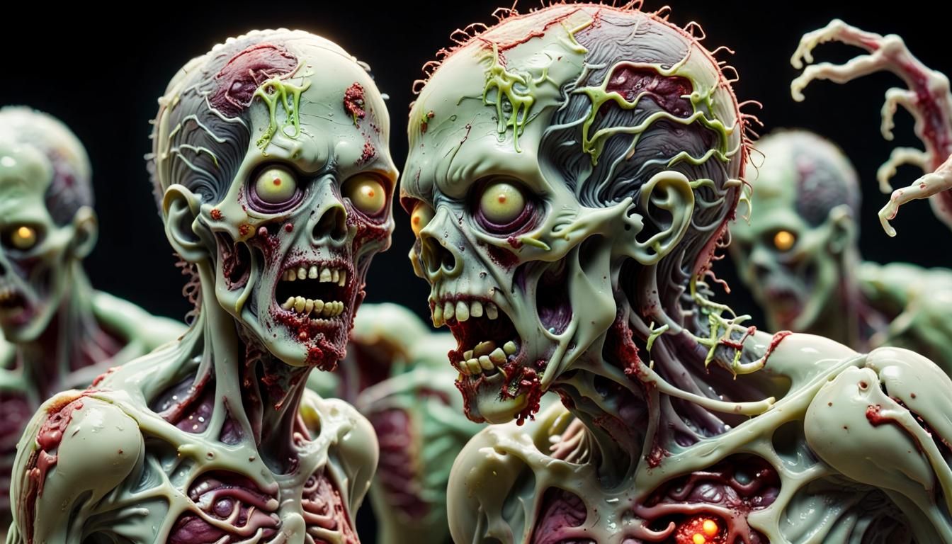 (Zombie infection:1.2) running its course;
From (bite:1.3) into the (brain stem:1.5). volumetric lighting/ thermal imagi...