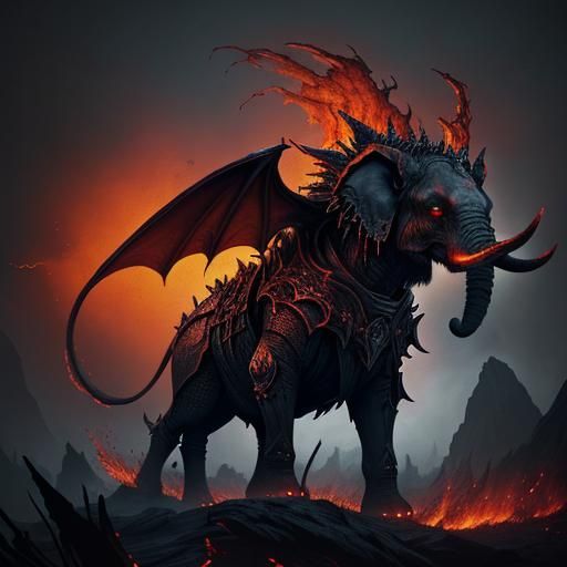 Divine War Elephant Descends into Hellish Abyss