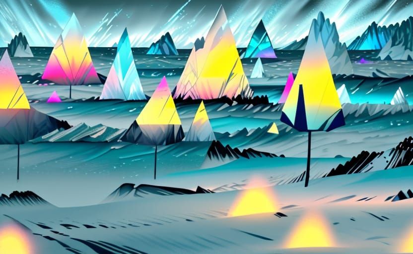 Alien Plant in Tundra: Surreal Colorfield Painting