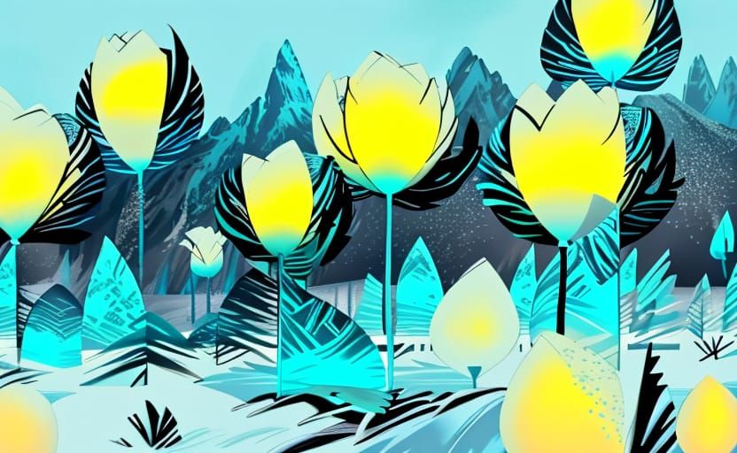 Surreal Alien Plant in Icy Tundra Landscape