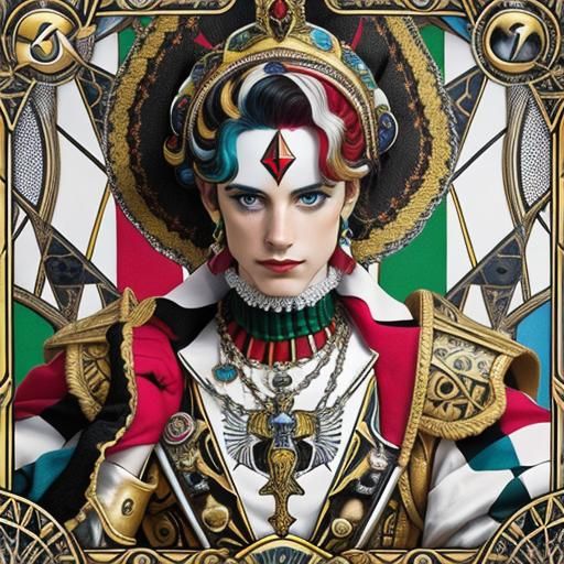 Harlequin Portrait in Rider-Waite Tarot Style