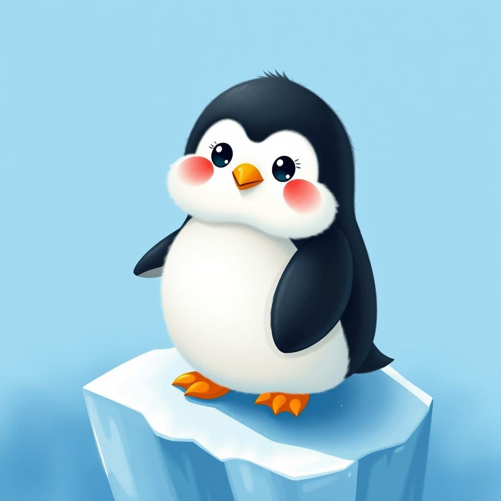 Whimsical Penguin on Icy Waters
