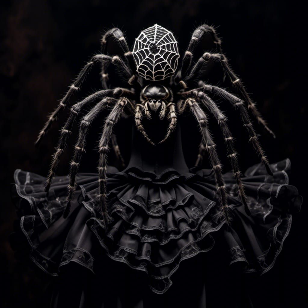 Gothic Spider in Lace Dress Macabre Painting