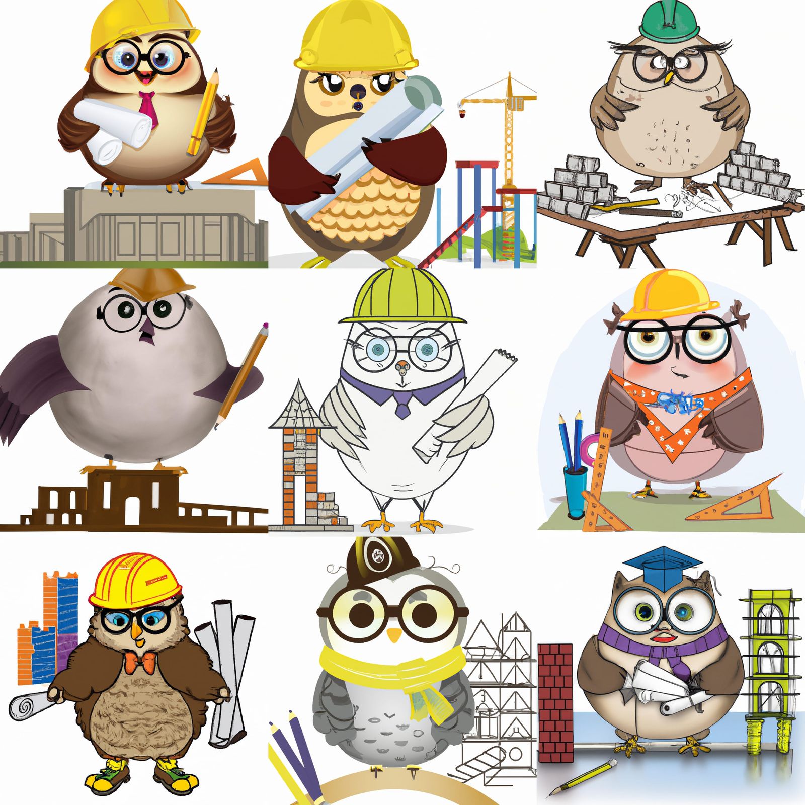 Cartoon Owl Architect at Work