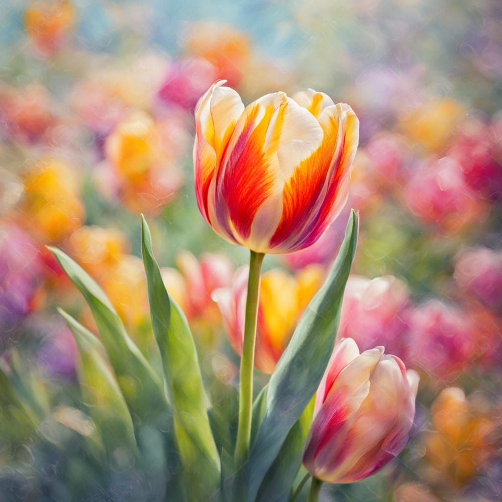 Impressionist Tulip in Vibrant Pastel Colors