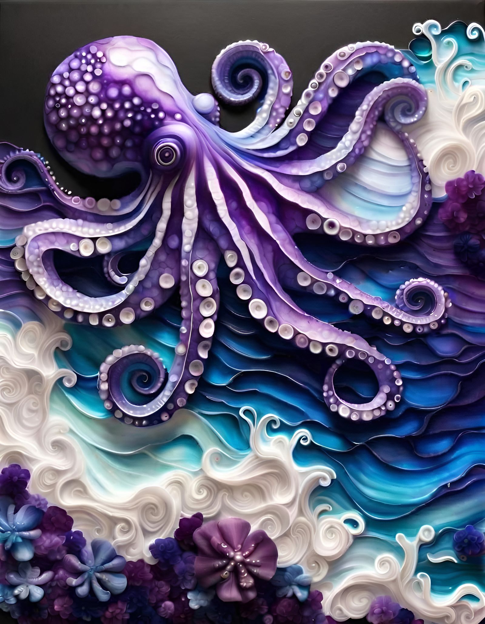 Dimensional Alcohol Ink Octopus in Purple and Blue