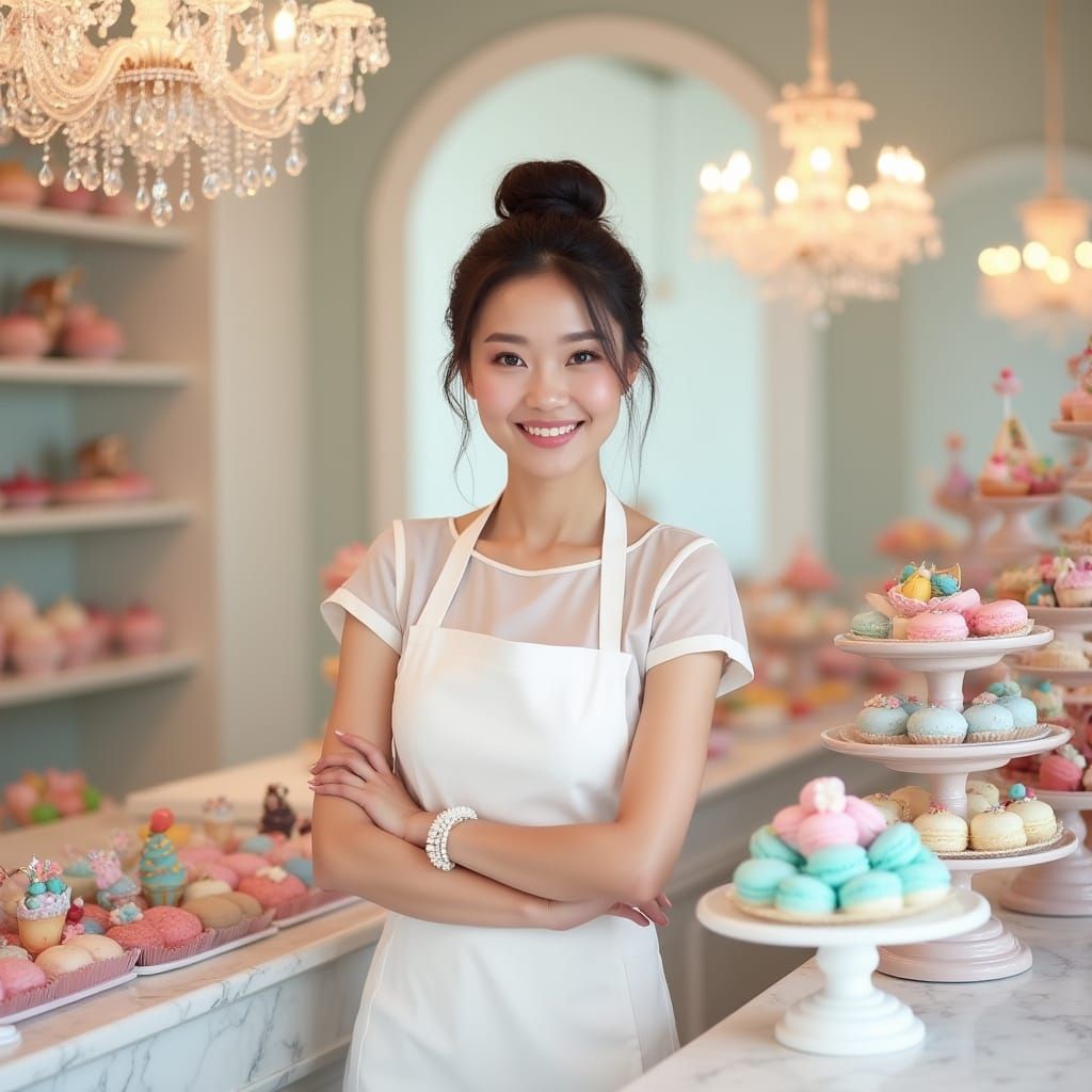 Elegant Cake Shop Scene in Playful Style