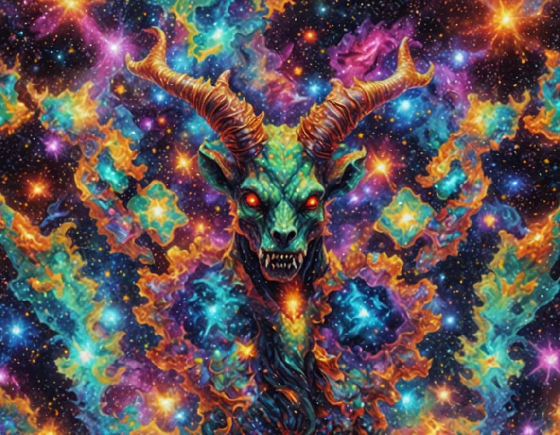 Acid Devil in Cosmic Kaleidoscope: Digital Art
