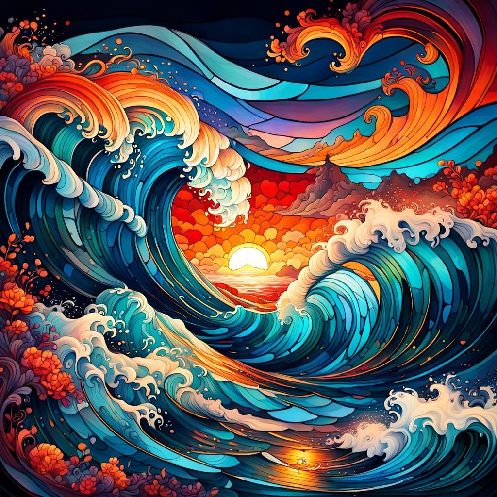stained glass waves