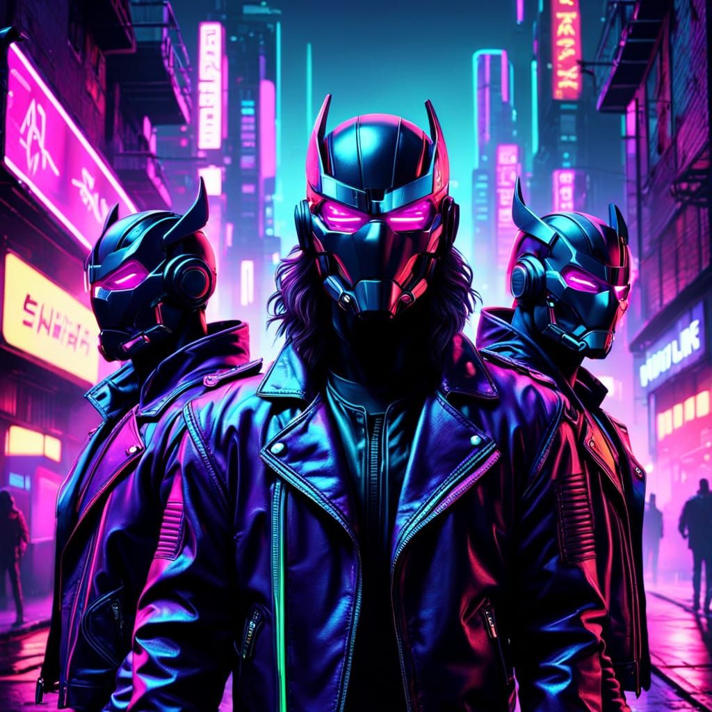 Neon Supervillains in Synthwave Retro Cityscape