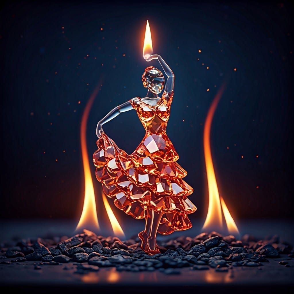 Flamenco Dancer Ablaze: Macro Crystal Figurine