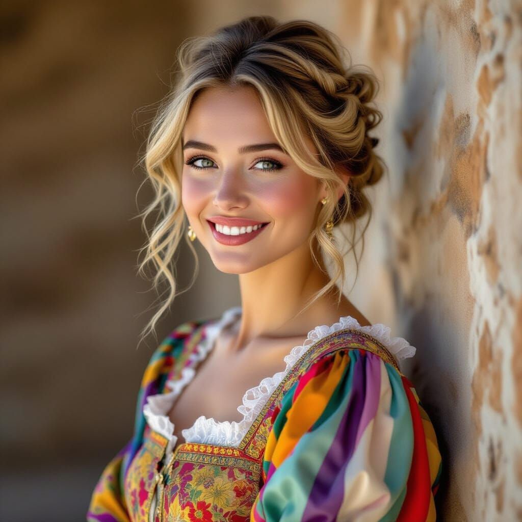 Elegant Woman in Rainbow Dress: Hyperrealistic Baroque Portr...