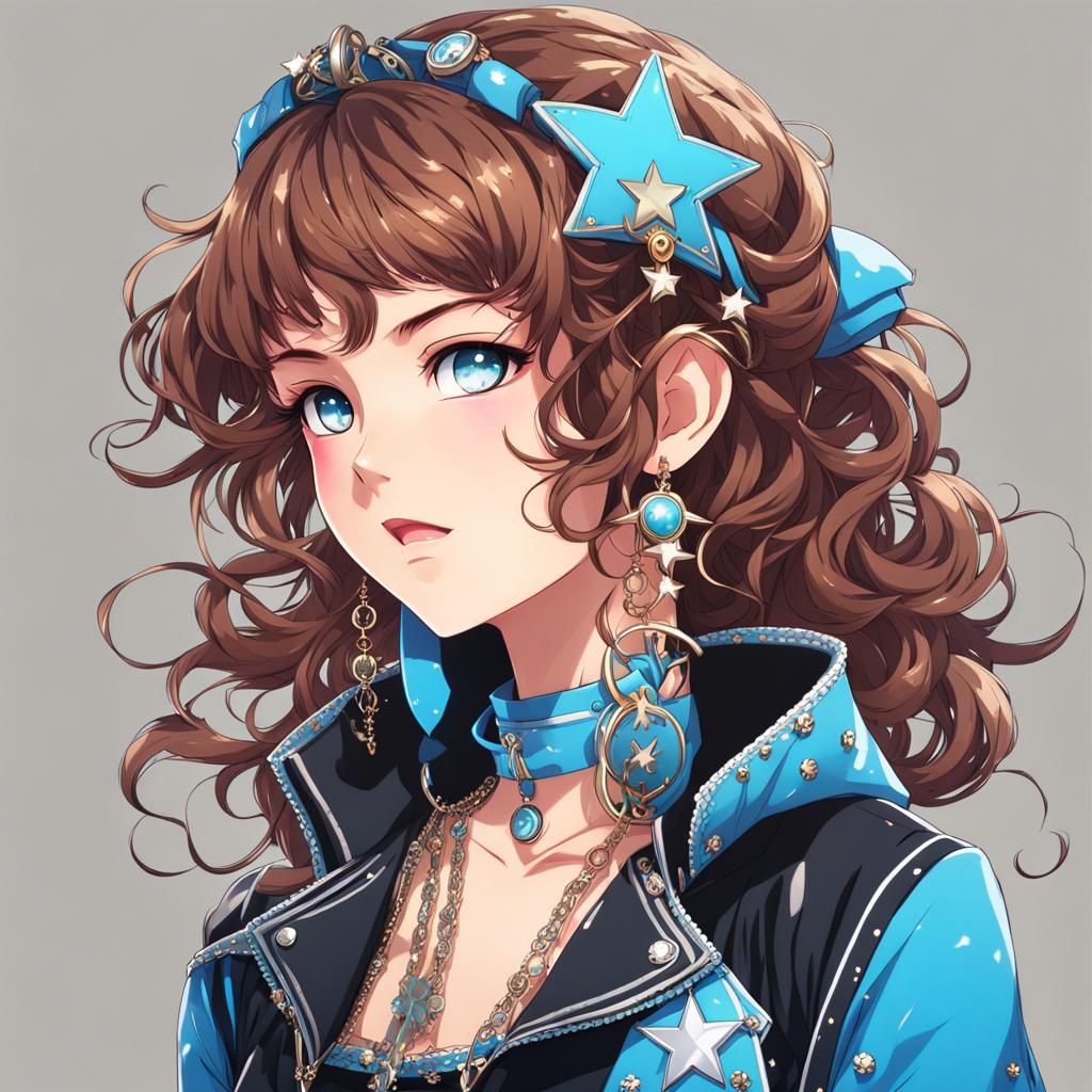 Anime Girl in Star-Themed Punk Outfit