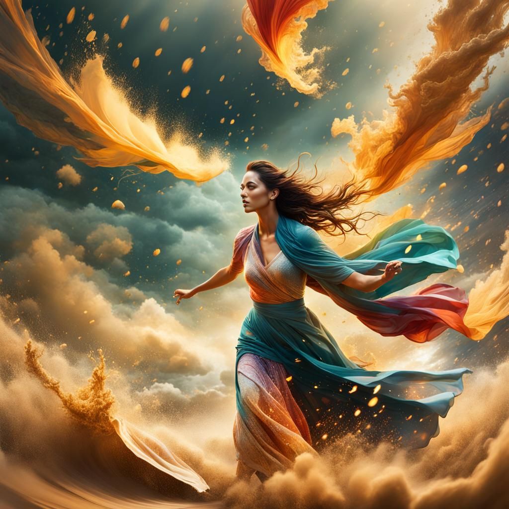 People Flying as Dust Particles: Hyperrealistic Splash Art