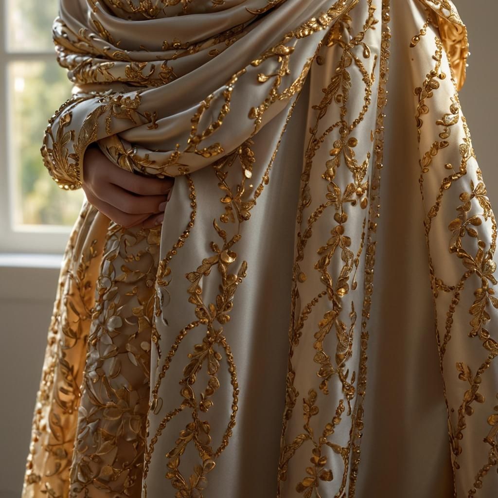 Close-Up Portrait of Woman in Intricate Fabric