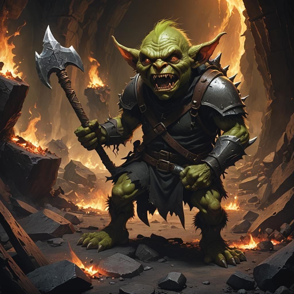 Furious Goblin Warrior Brandishing Battleaxe