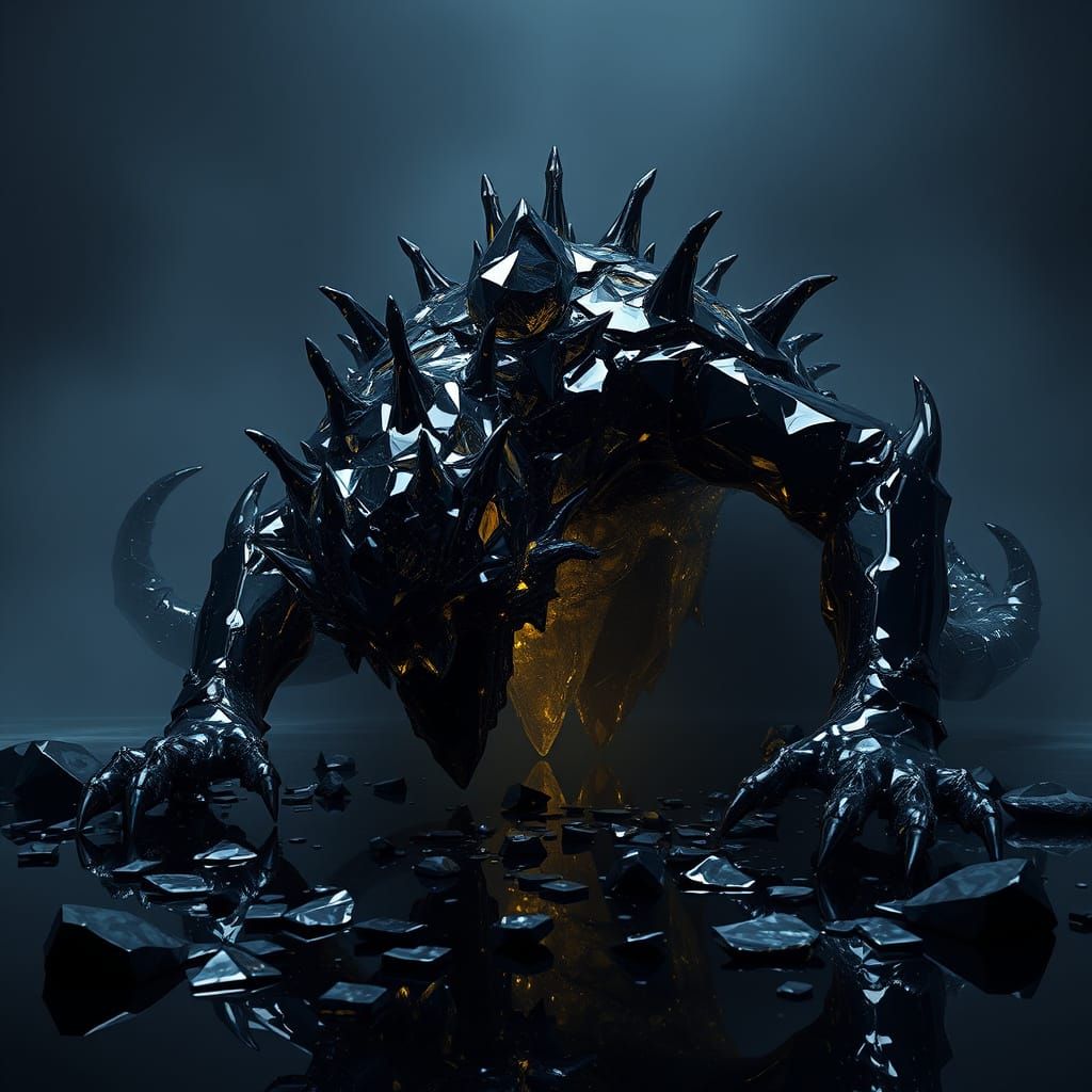 Majestic Glass Monster in Dark, Eerie Environment