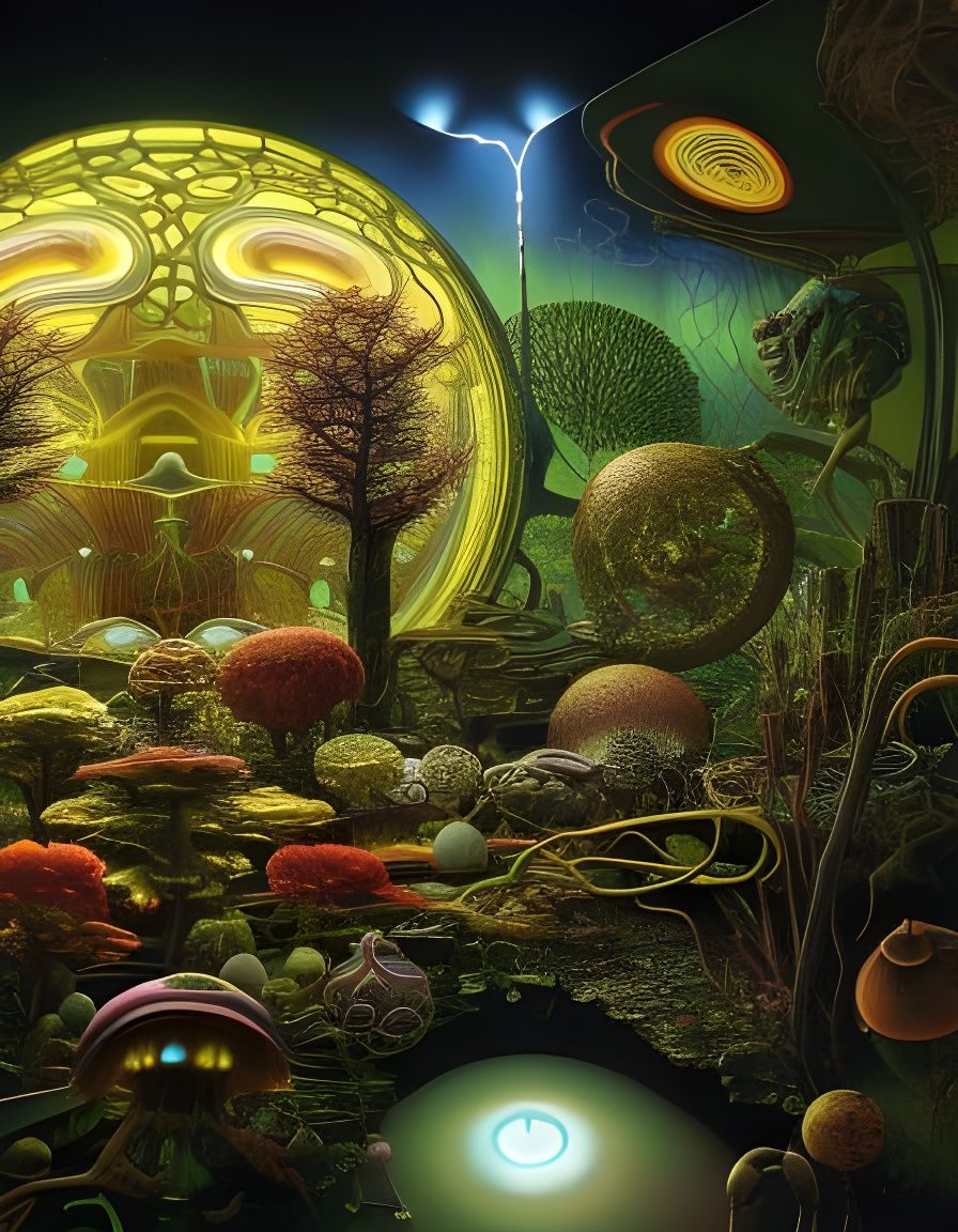 Bioluminescent Piano: Grotesque Symmetrical Collage