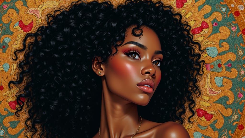 Regal Woman Portrait in Gustav Klimt Style