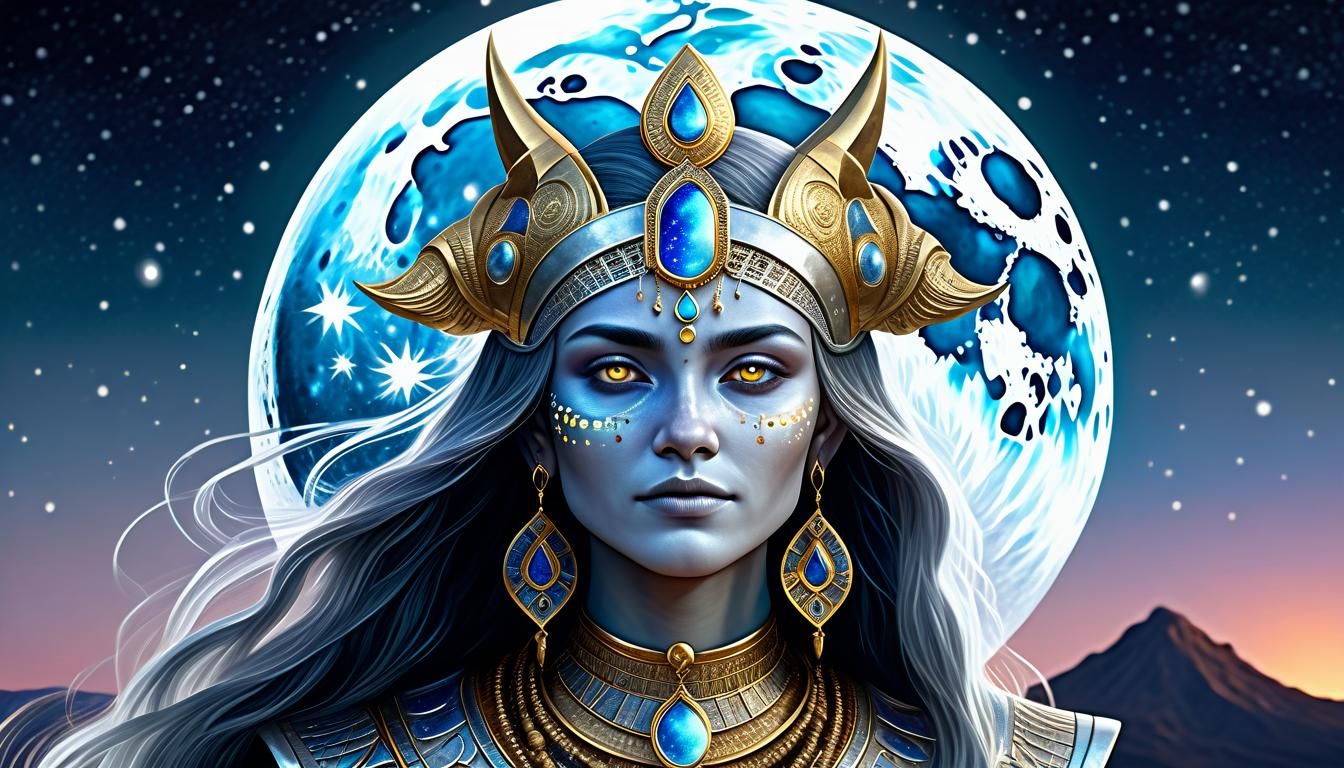 Gorgeous Moon Priestess in Watercolor Style