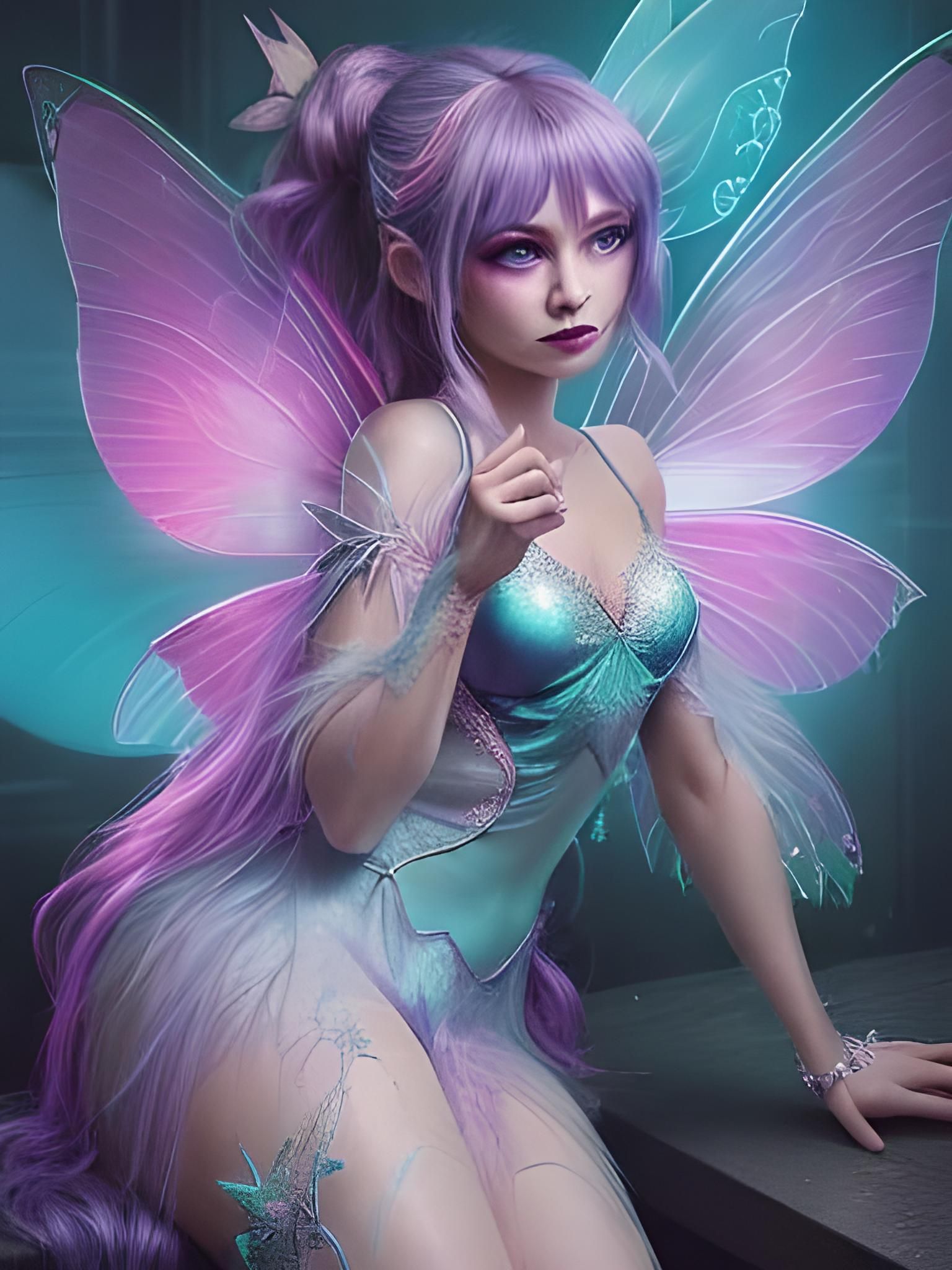 Cyberpunk Fairy with Neon Glow and Lace