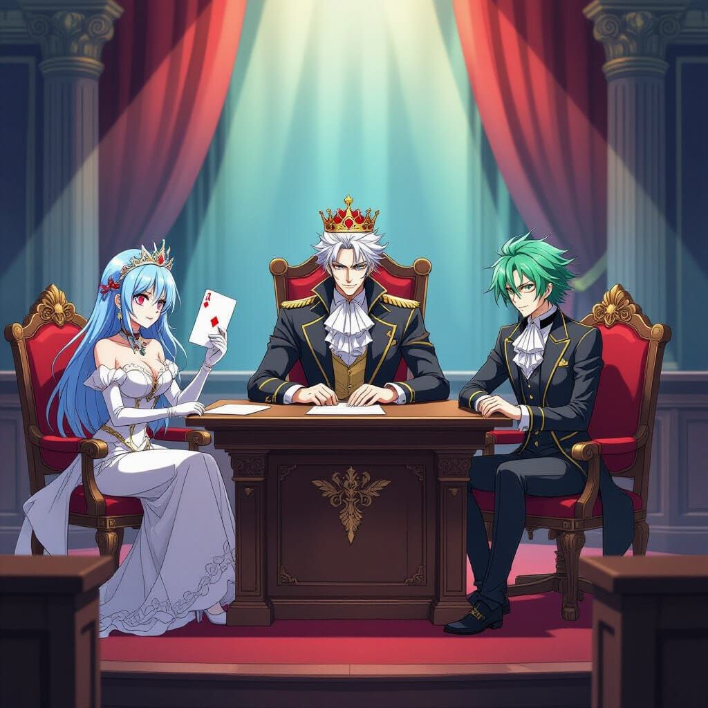 Anime Courtroom Trial: Royal Card Characters in Dramatic Man...