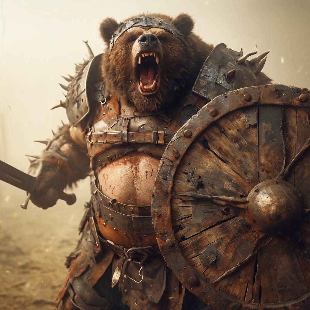 Apocalyptic Fantasy Portrait: Bear Barbarian in Armor