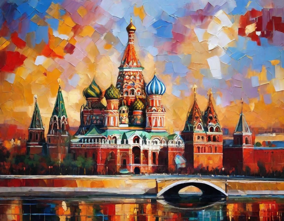 Surreal St. Basil's Cathedral Cityscape in Impasto Style