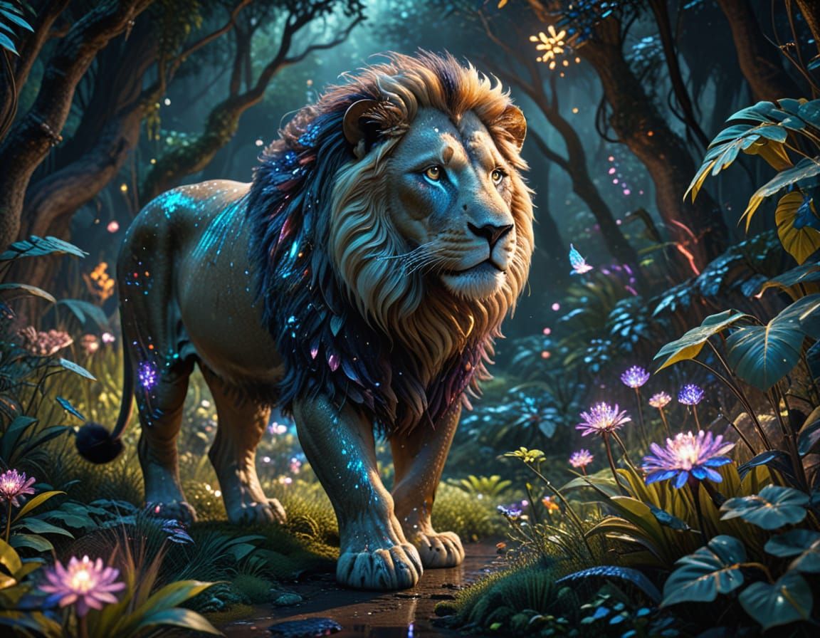 Majestic Lion in Shimmering Gemstone Mane